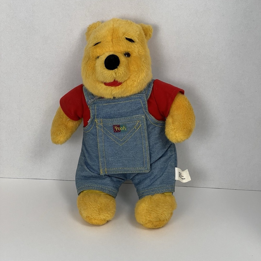 Disney Winnie The Pooh Plush Denim Overalls Red Shirt Stuffed Animal Toy‎ 13"